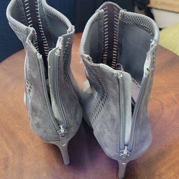 QUPID FAUX SUEDE HIGH HEEL BACK ZIPPER OPEN TOE BOOTIES - Picture 11 of 16